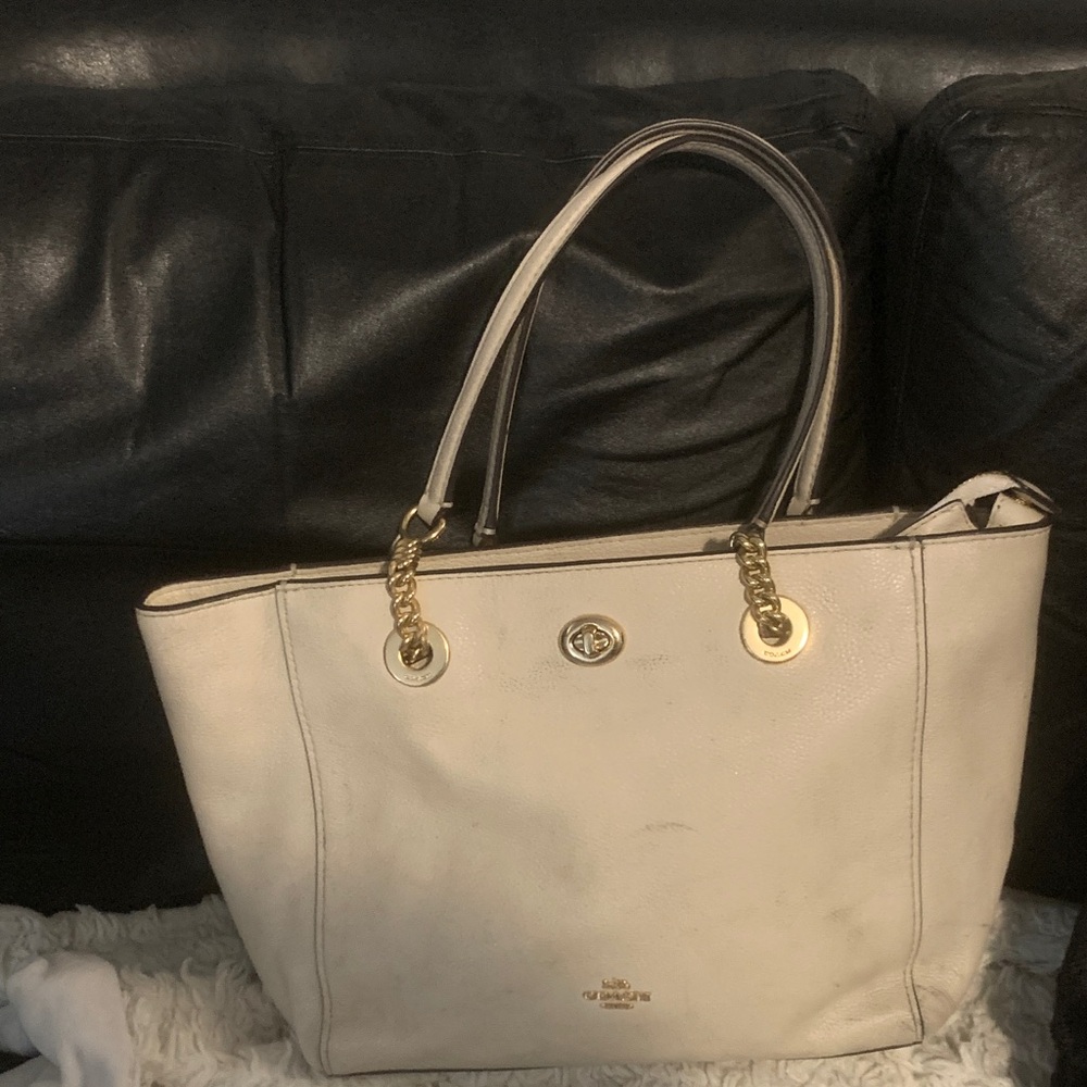 Coach Cream and Gold Tote Bag